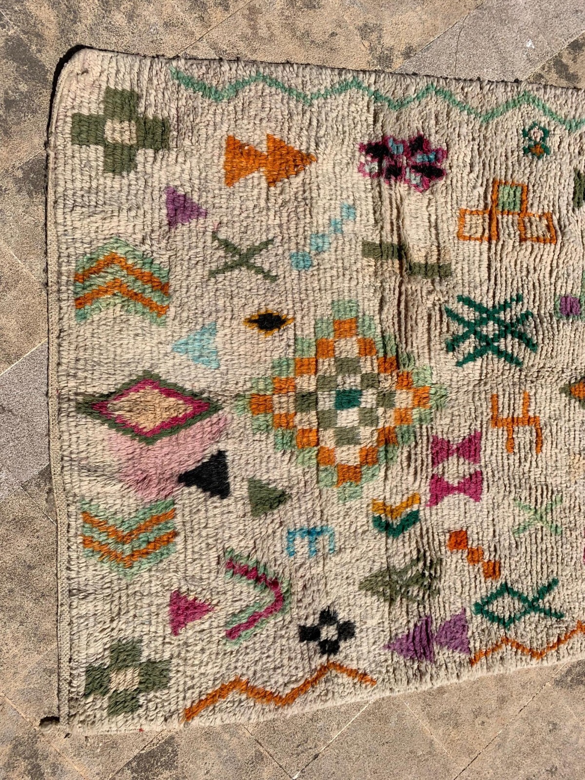 Handmade Berber Wool Rug, Vintage Moroccan Tribal Carpet, Geometric Diamond