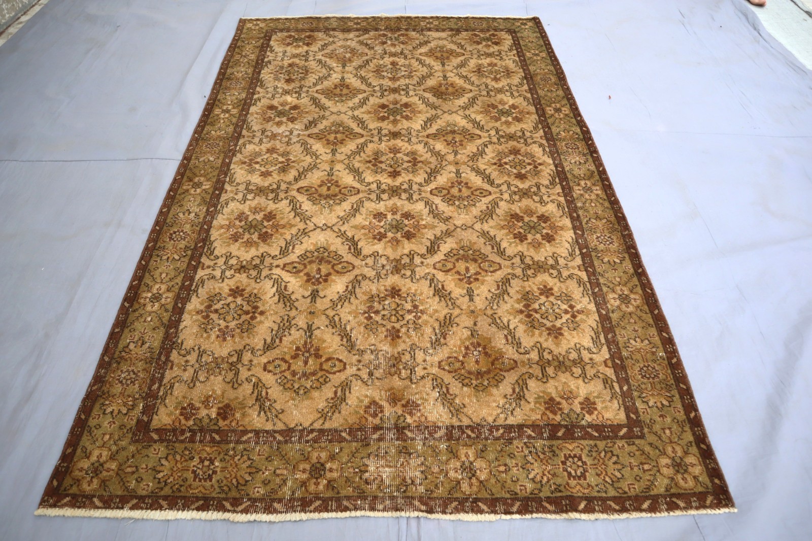 5’6×7’8 ft Oushak Rug, Afghan Handmade Beige Green Rug for Bedroom, Kitchen Rug