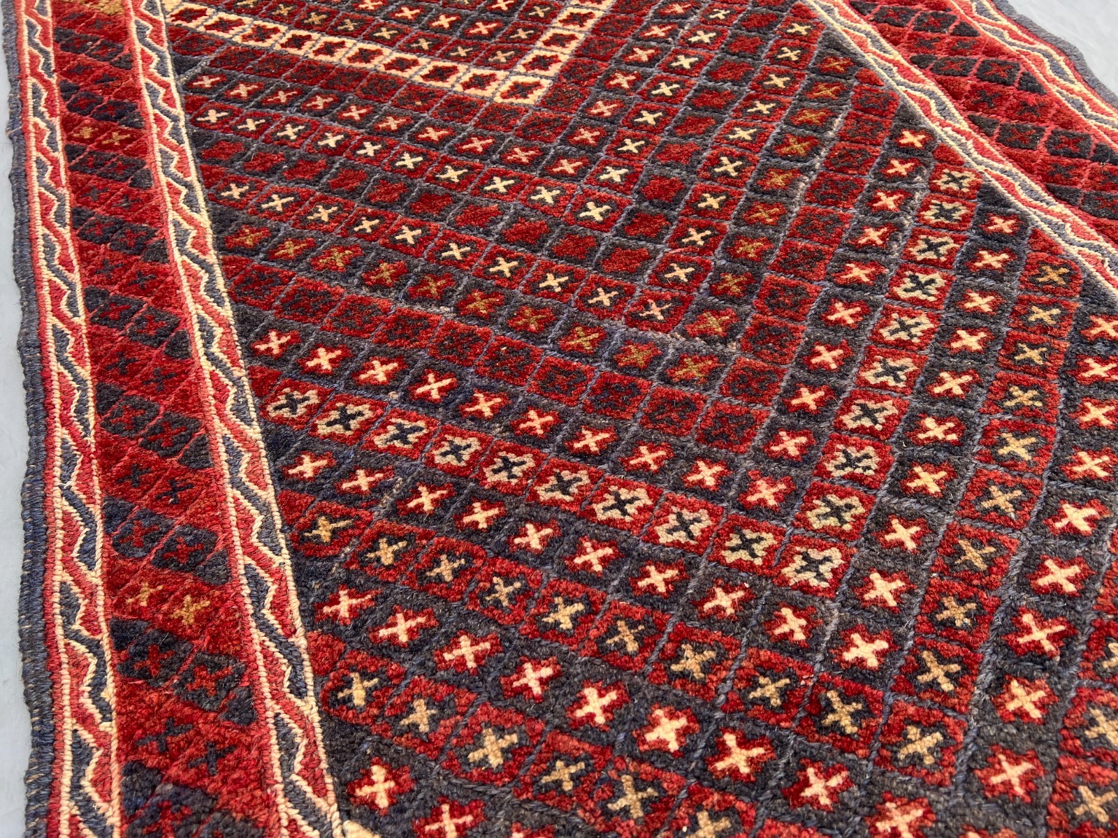 2’1 x 9’2 Ft Classic Afghan Mishwani Runner Rug – Deep Red Geometric Pattern Rug