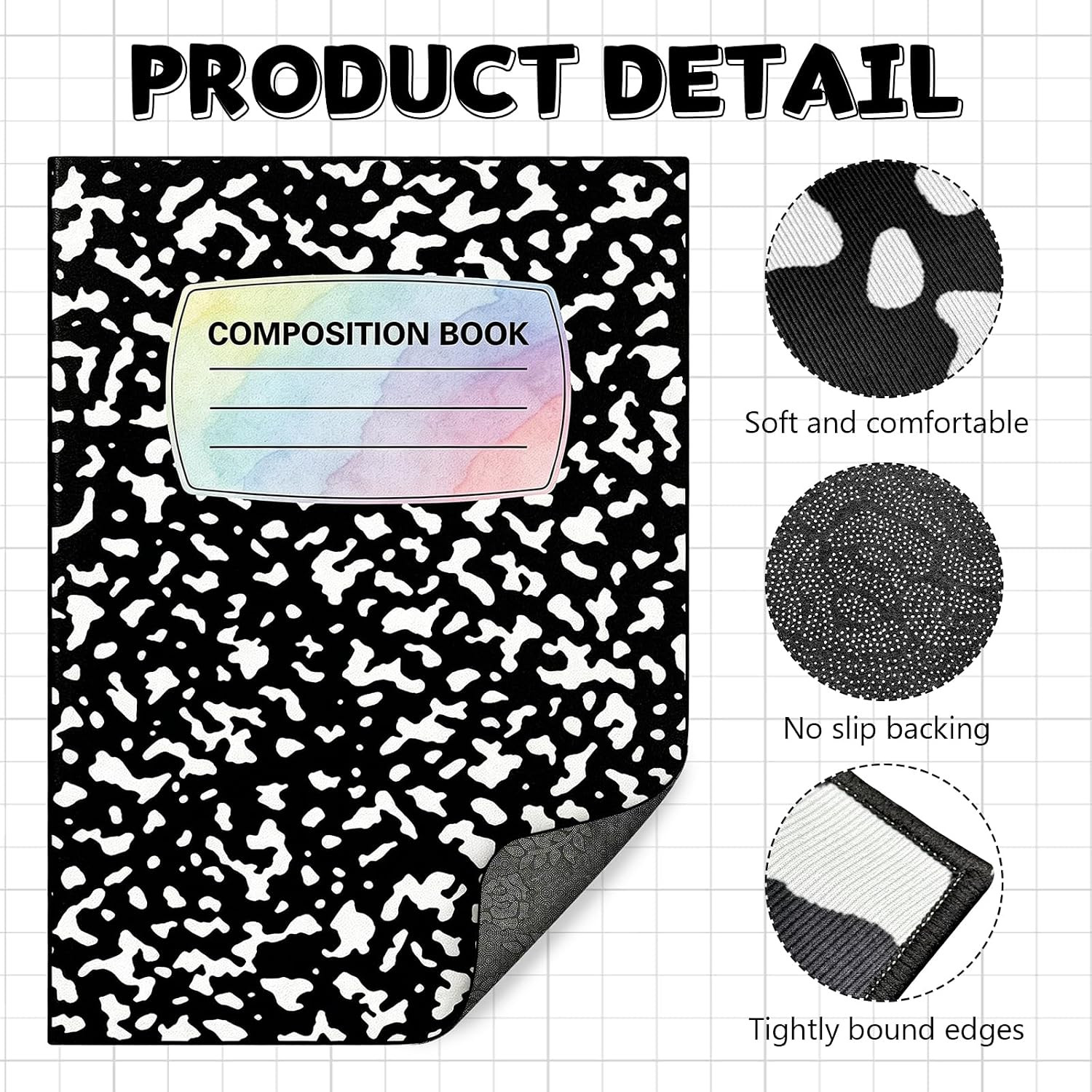 5X7.5Ft Non-Slip Composition Notebook Rug – Perfect for Teachers & Students