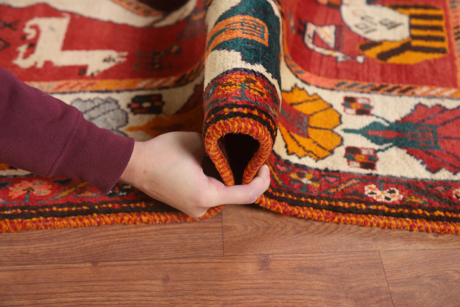 Vintage Tribal Pictorial Kasshkoli Area Rug 6×8 Wool Hand-made Traditional Ru