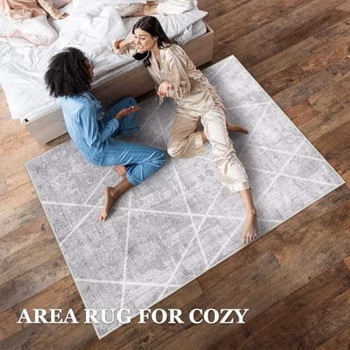 Modern Area Rug 6×9 – Upgraded 10mm Thick Sponge for 6X9FT Grey White