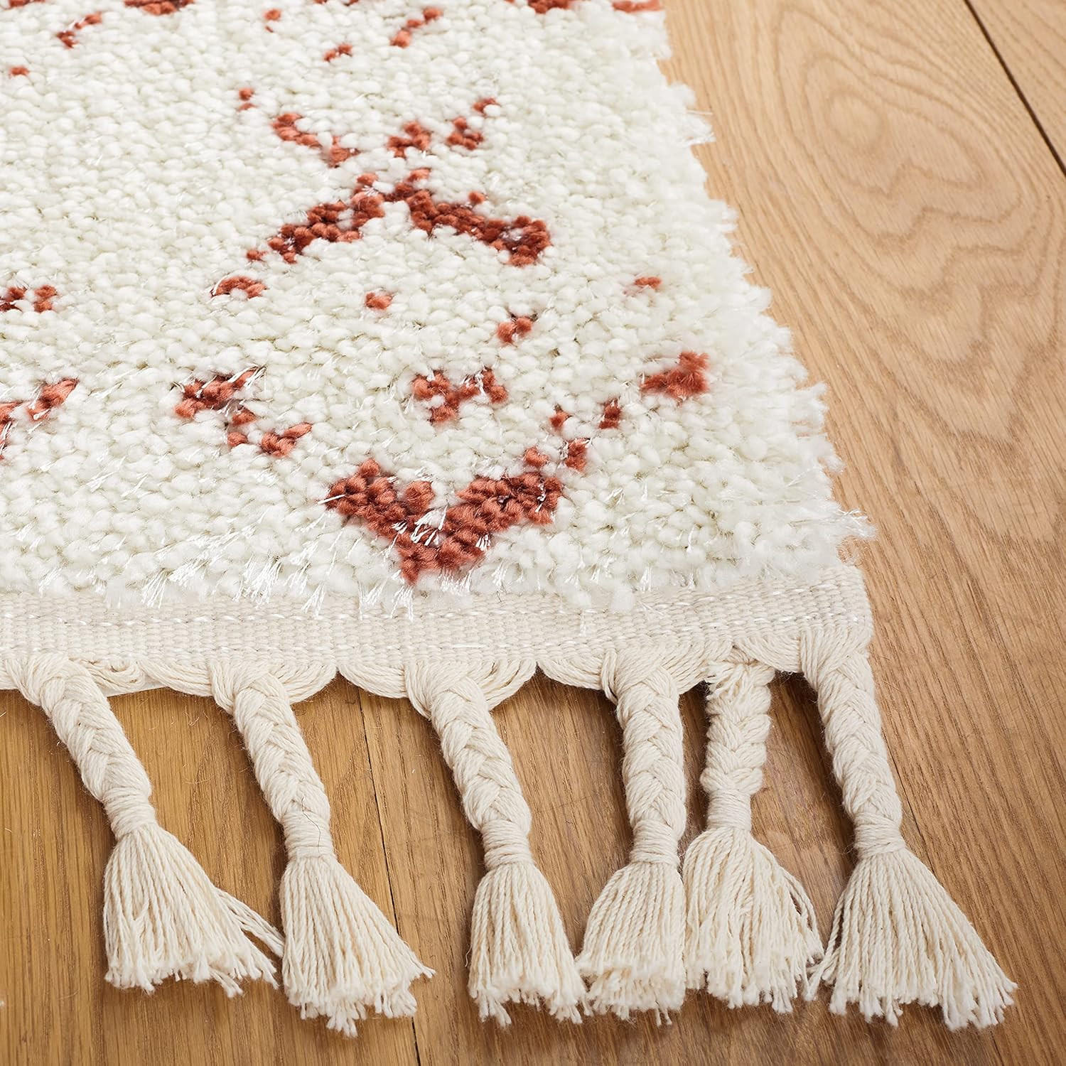 Ivory & Rust 8×10 Berber Fringe Shag Area Rug – Non-Shedding, Easy Clean