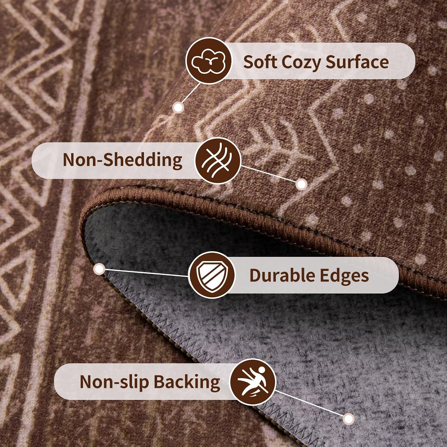 6X9 Area Rugs for Living Room, Washable Non-Slip Coffee Brown Boho Rug, Soft Low