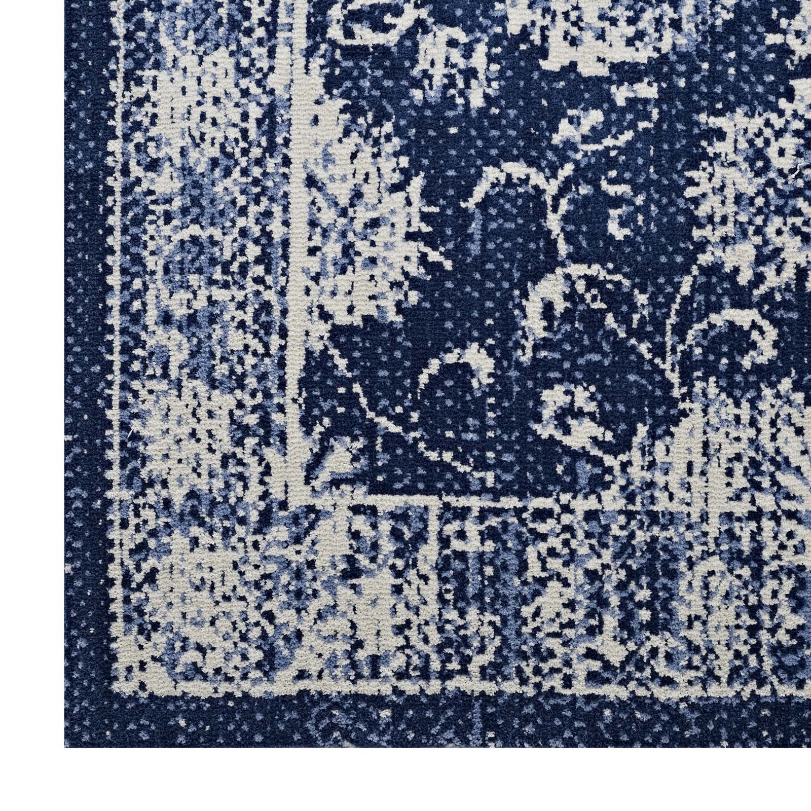 Distressed Vintage Persian Floral Lattice 5×8 Area Rug in Dark Blue and Ivory