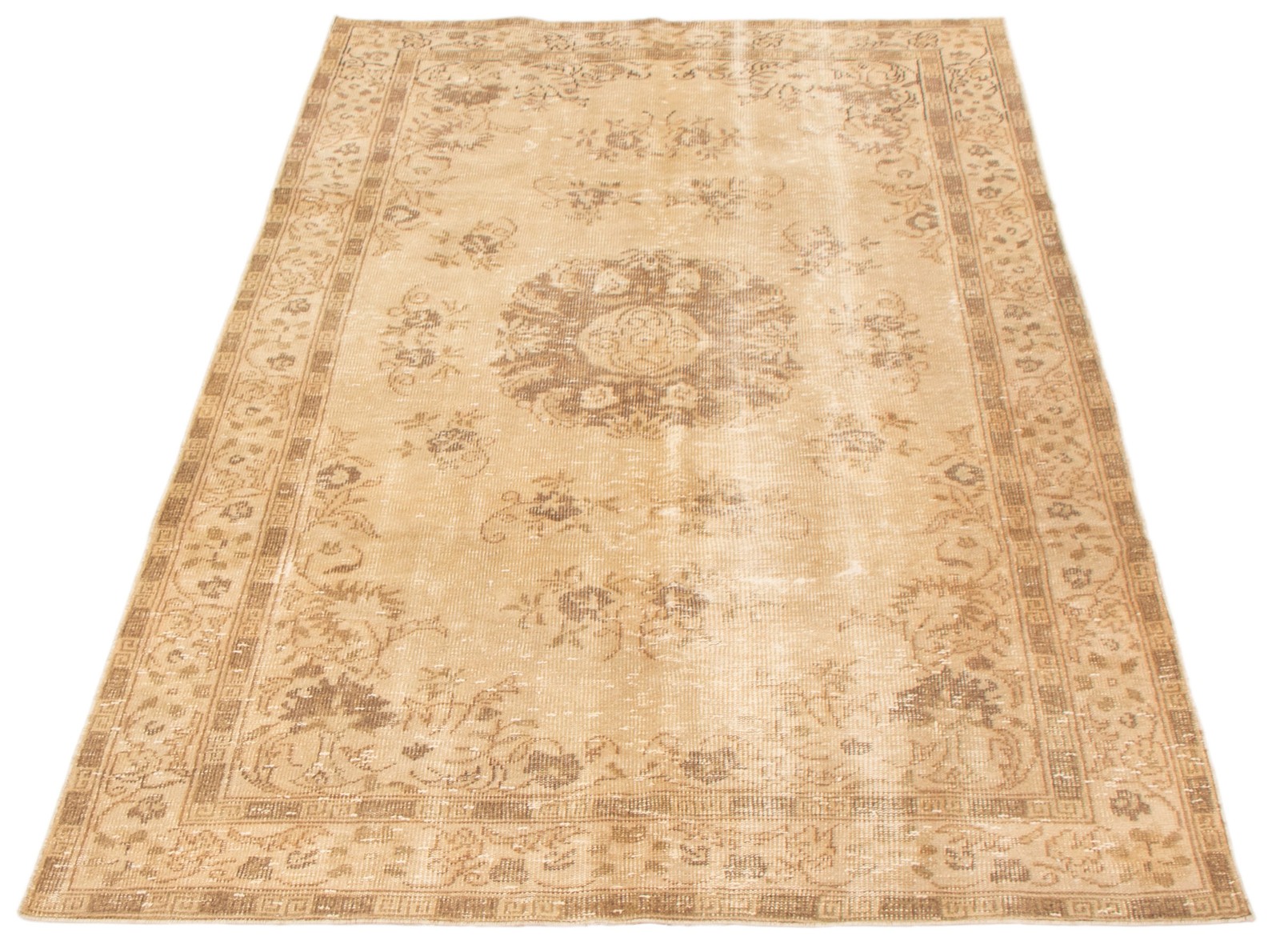 Vintage Light Khaki Traditional 5’6″ x 8’11” Hand-Knotted Oriental Wool Area Rug