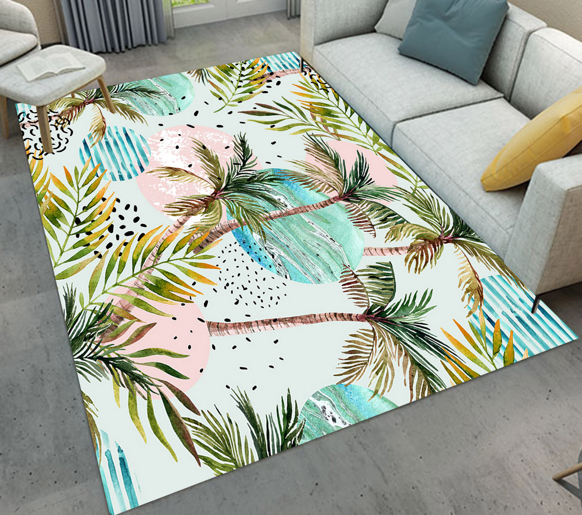 Area Rugs Bedroom Rug Living Room Floor Mat Watercolor Tropical Palm Tree Design