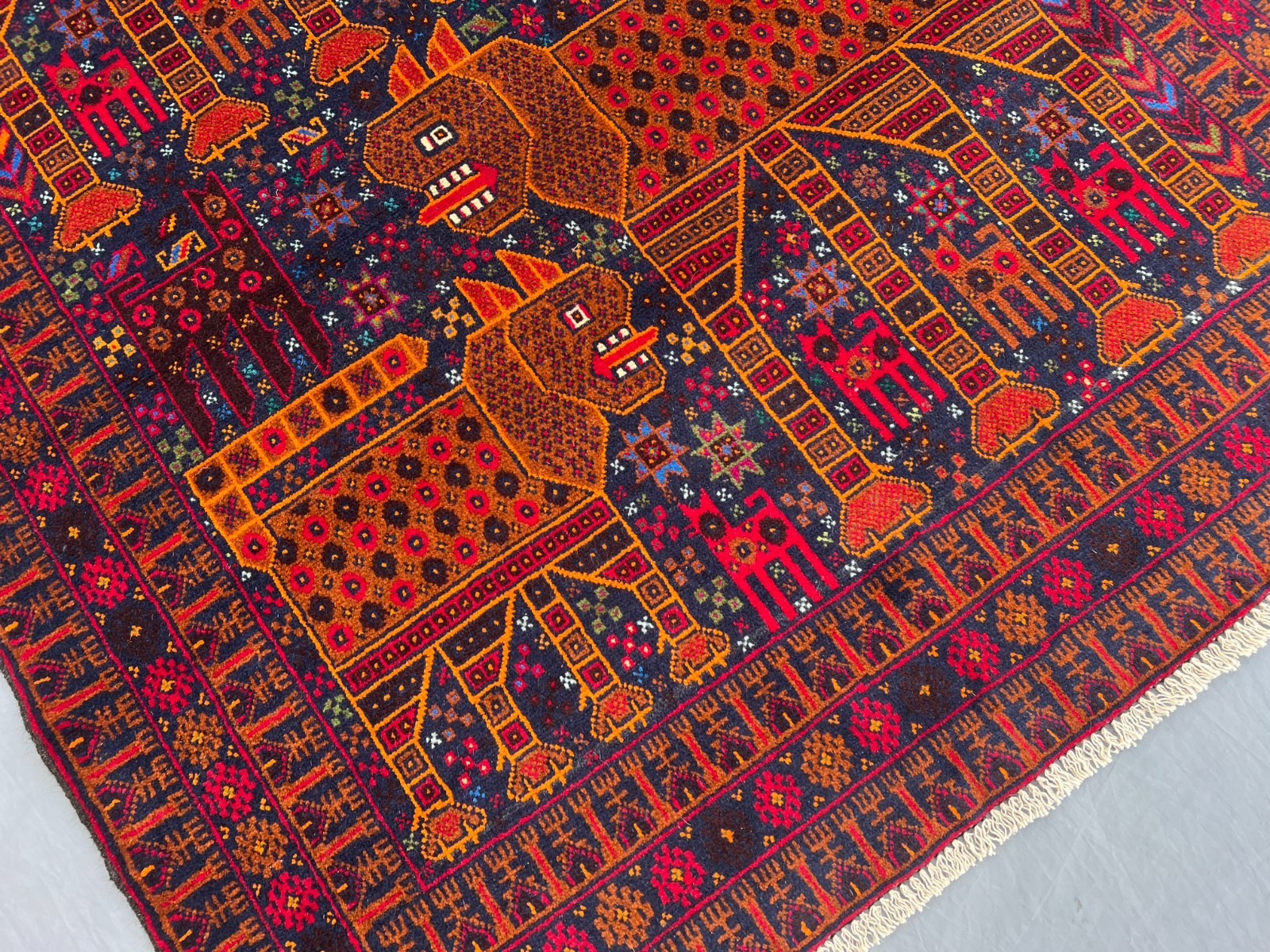4×7 Vibrant Baluchi Pictorial Rug Afghan Wool Carpet Animal Tribal Folk Art Deco