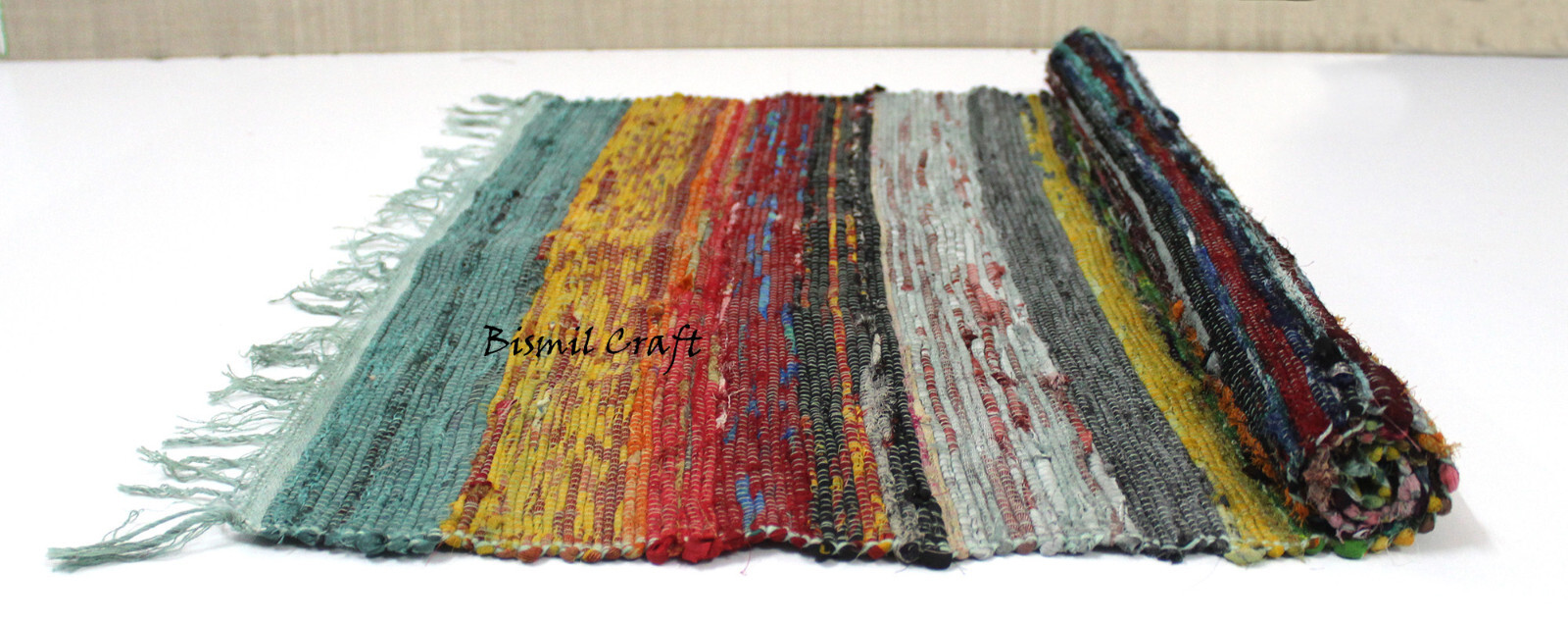 Green Chindi Rag Rug 100% Recycled Cotton Woven Floor Mat 5×7 Feet Boho Flat Rug