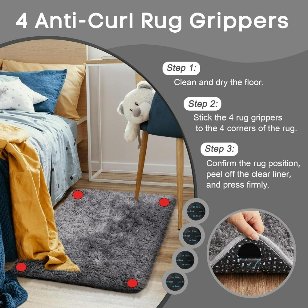 Soft Grey Fluffy Non-Slip Small Area Rug 2×3 Indoor Entryway Mat for Bedroom