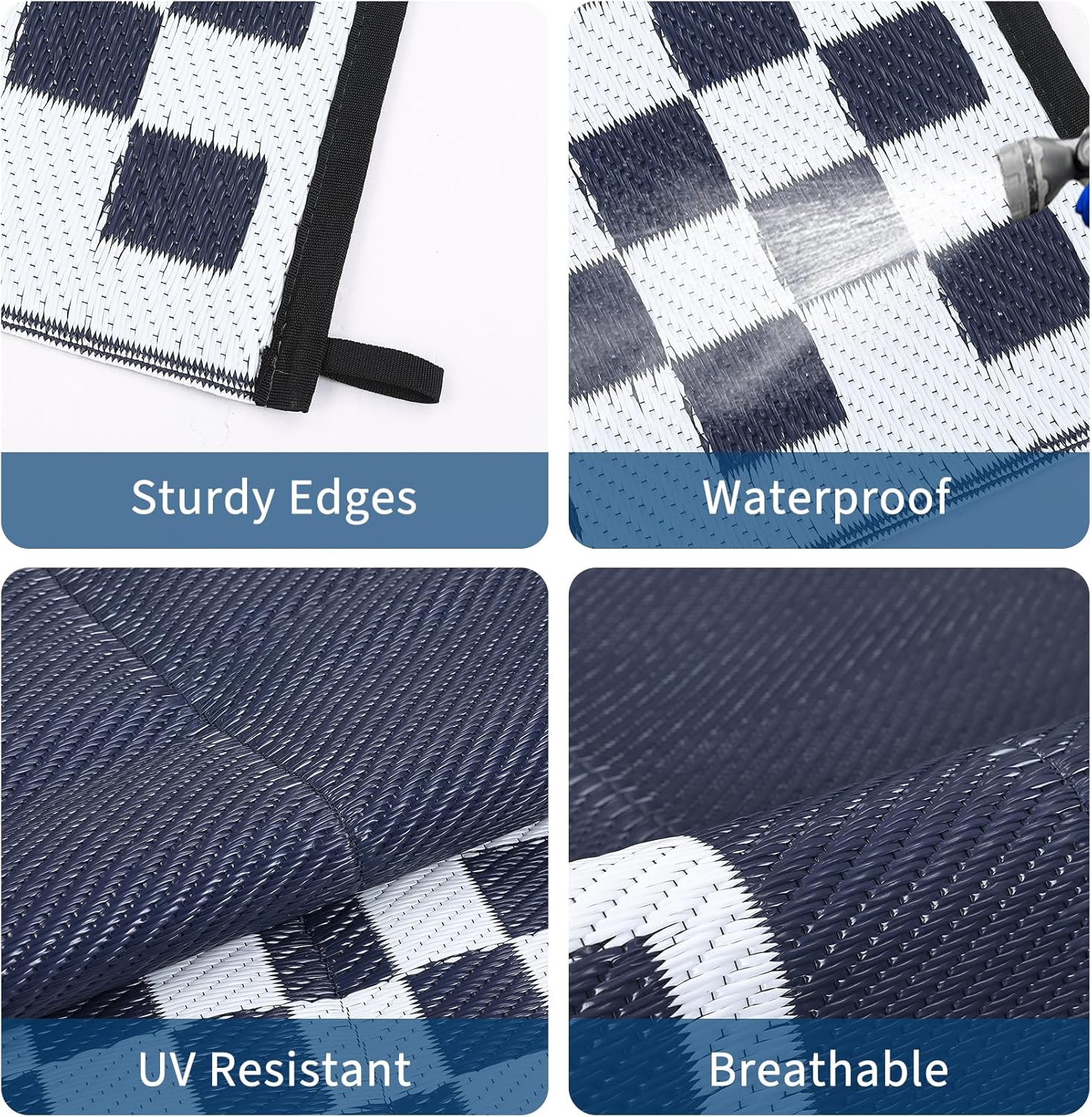 10X14 Large Outdoor Rug Waterproof Weather Resistant Patio Rug with Stakes & Car