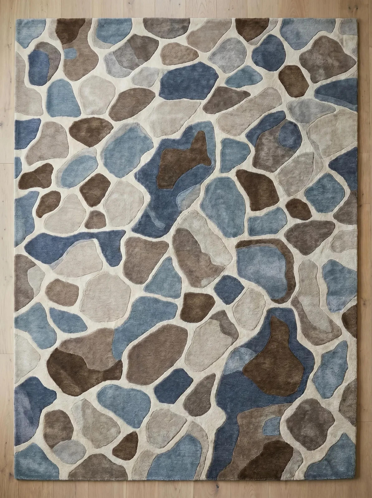 Hand Tufted Wool Pebble Pattern Rug, Modern Neutral Blue Brown Area Rug 9×12 Lar