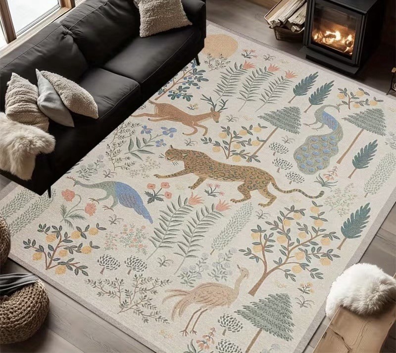 Stunning Bliss Woodland Animal Botanical Jungle Indoor Area Rug 6’8” x 10’ Cream