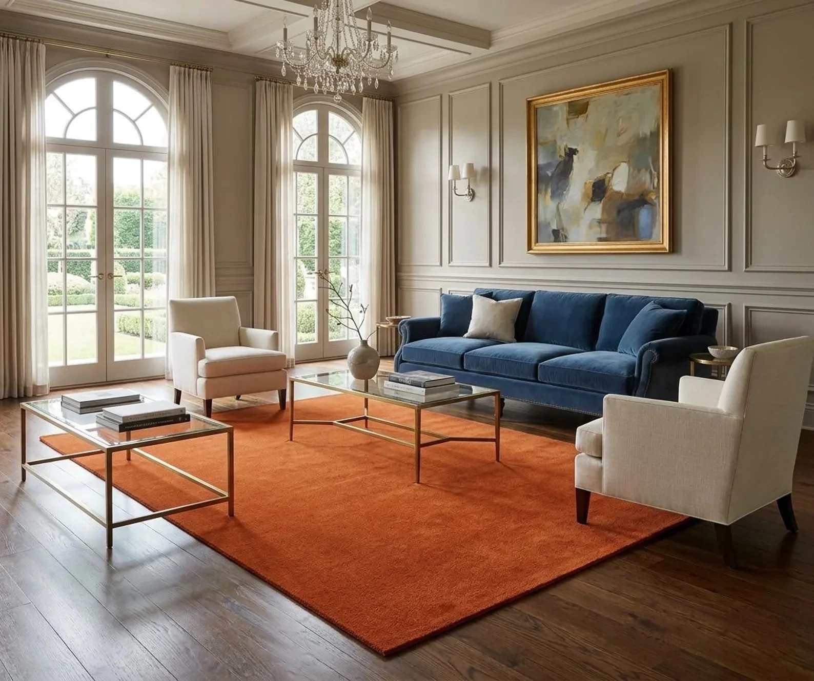 Rust Orange Wool Rug Hand Tufted Solid Plain Area Rug Living Room Burnt Sienna