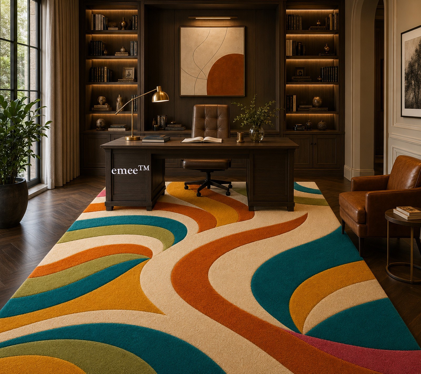 Hand Tufted Abstract Wool Area Rug Mid Century Modern Retro Custom Size