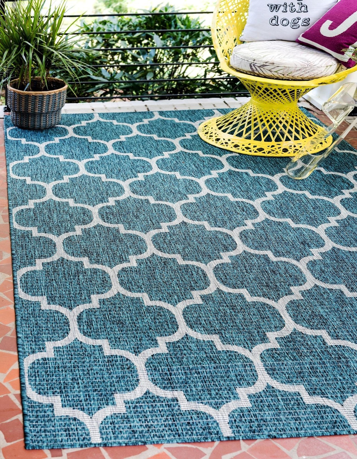 9×12 Teal Gray Rectangular Trellis Design Indoor Outdoor Area Rug Durable Sty…