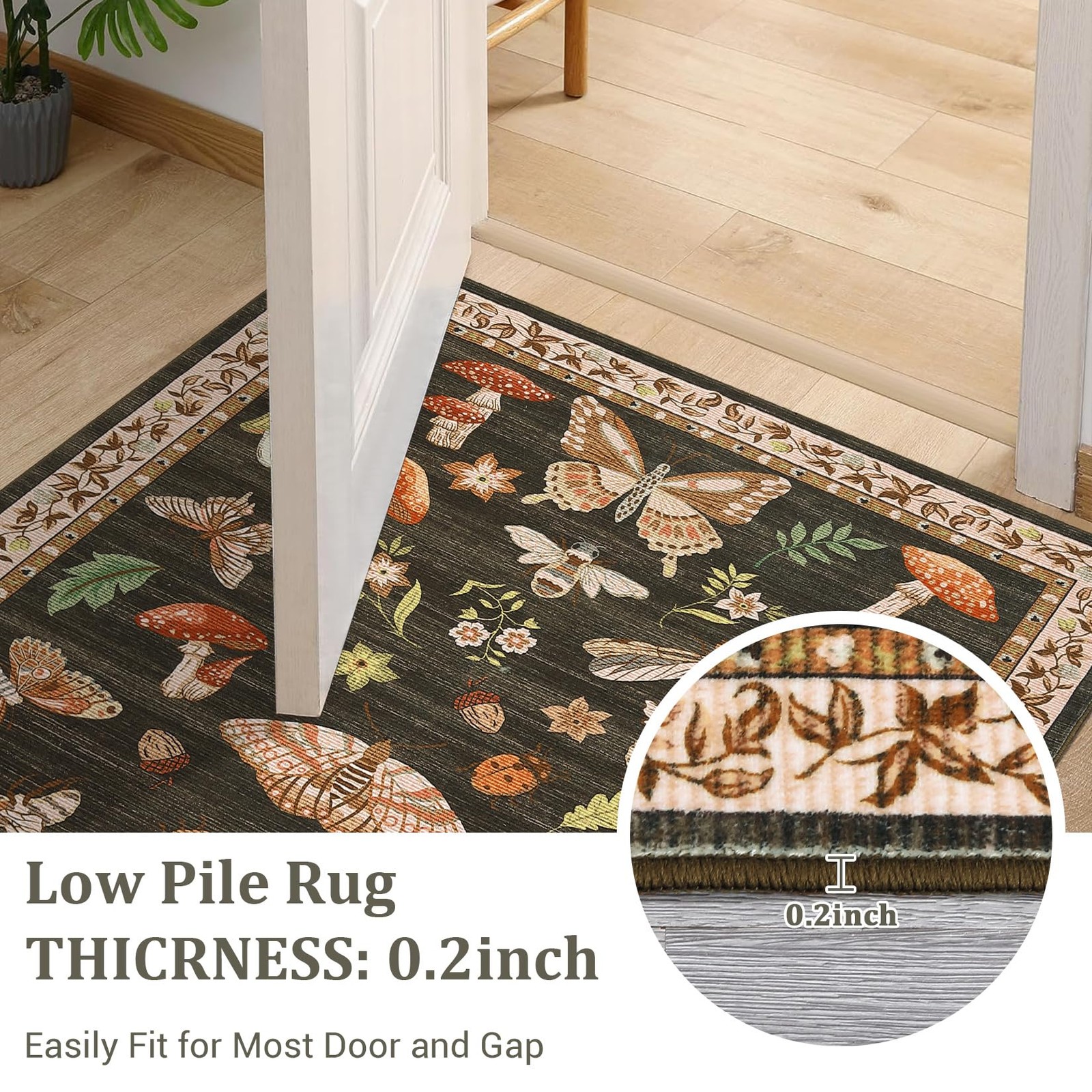 Mushroom Insect Washable Rug 2×6 Runners for Hallways, Boho Kitchen Runner Ru…