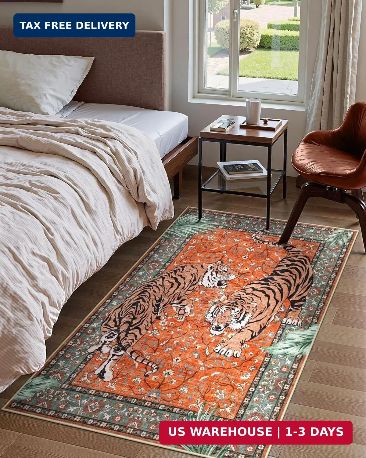 Moynesa Tiger 3×5 Washable Rug, Boho Area Rugs for Entryway, Non Slip Small Rug