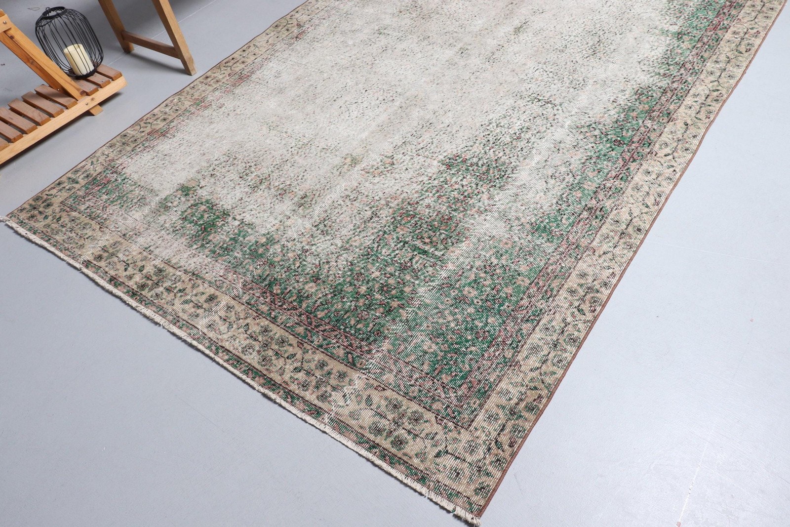 Rug, 6,1×9,5 ft Vintage Rug, Green Ombré Rug Wool