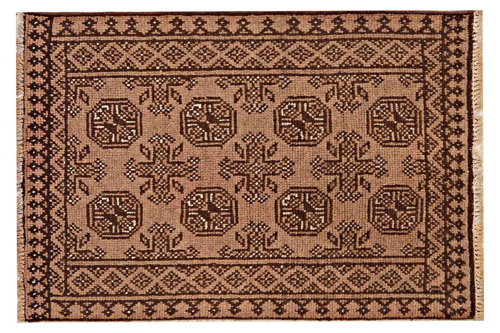 Afghan Aqcha Carpet 80×120 Hand-knotted Brown Geometric Oriental Short Pile
