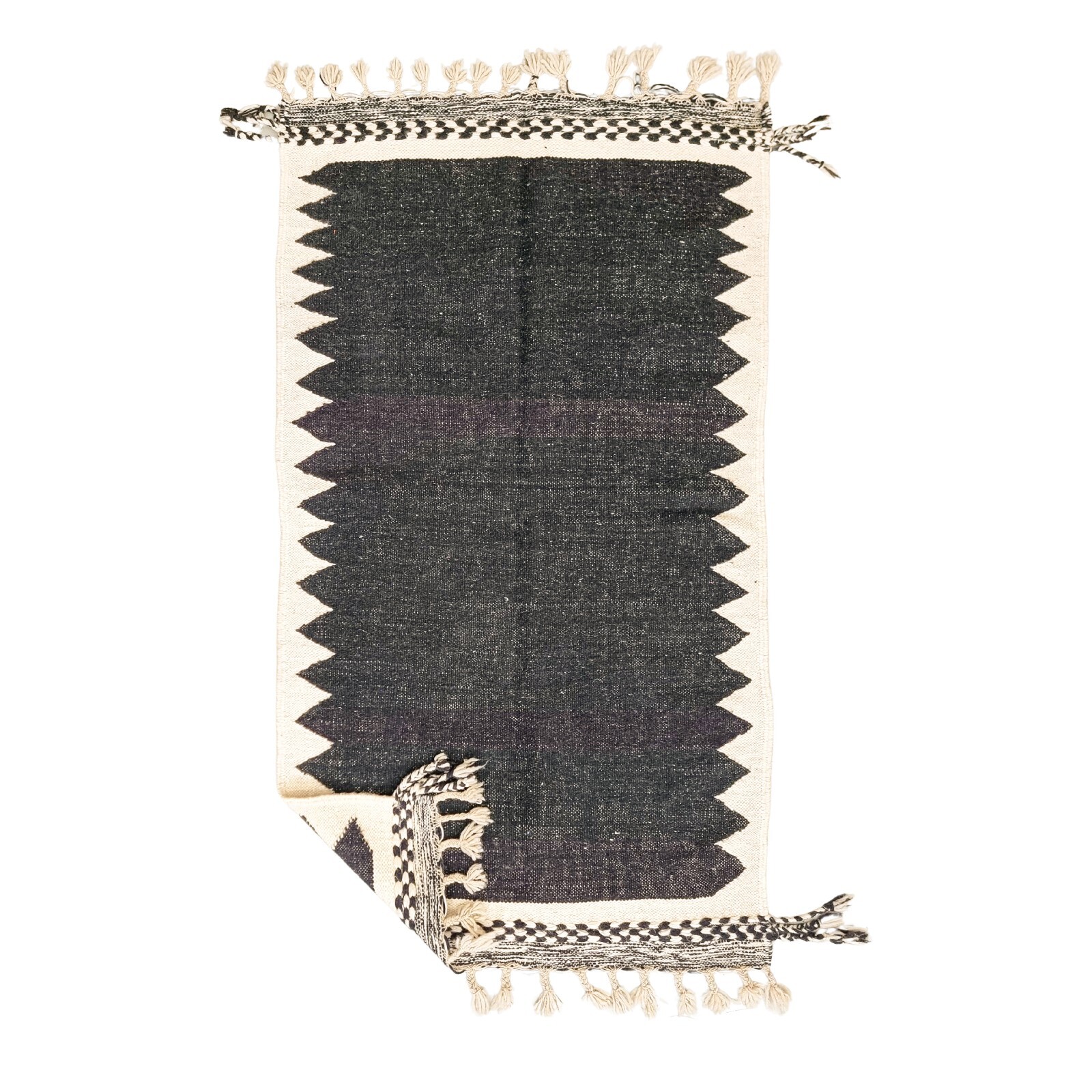 Moroccan Handmade Kilim Zanafi Rug 3×6 Berber Geometric Black White Carpet