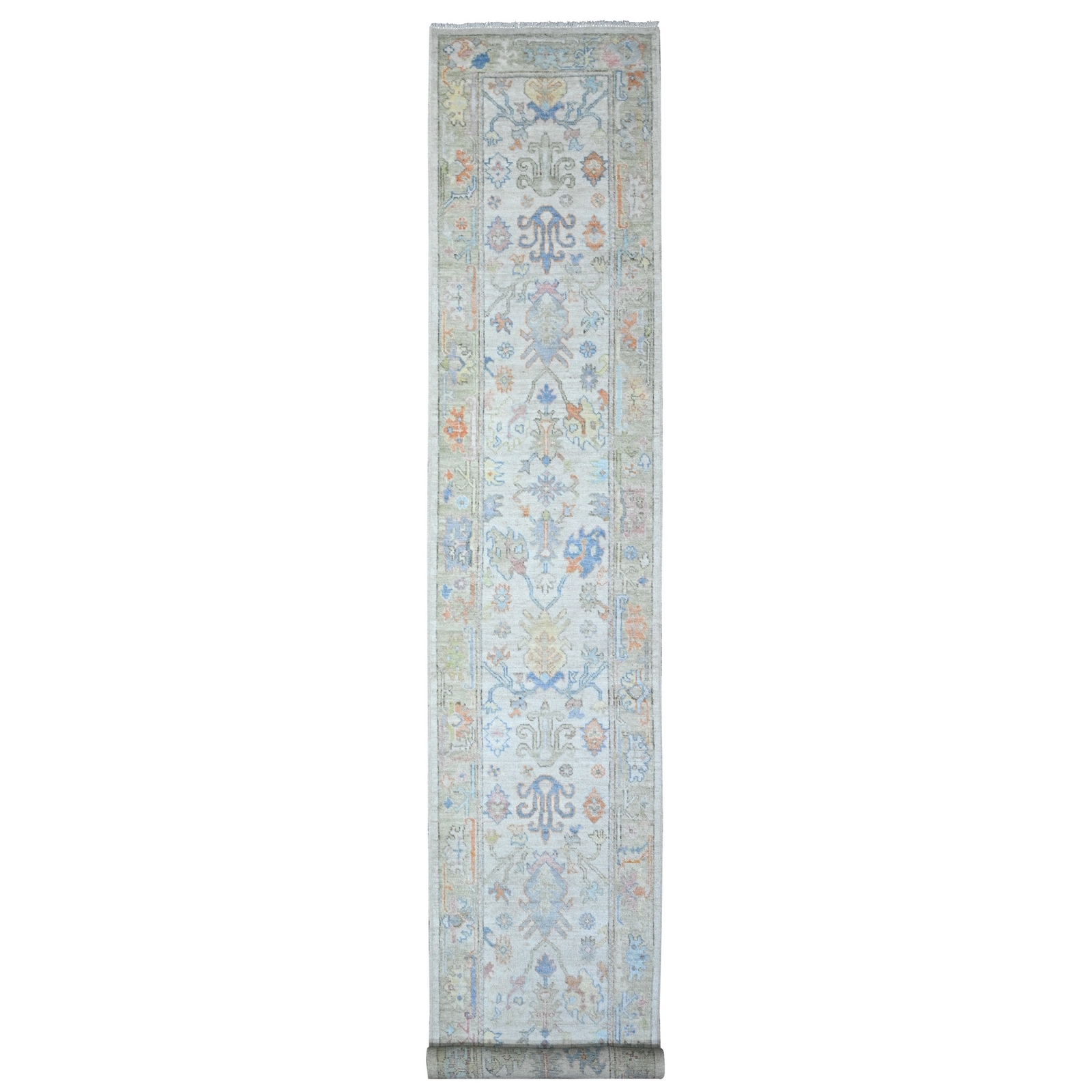 2’7″ x 15’9″ White Smoke Gray Afghan Angora Oushak XL Runner Oriental Rug R89631