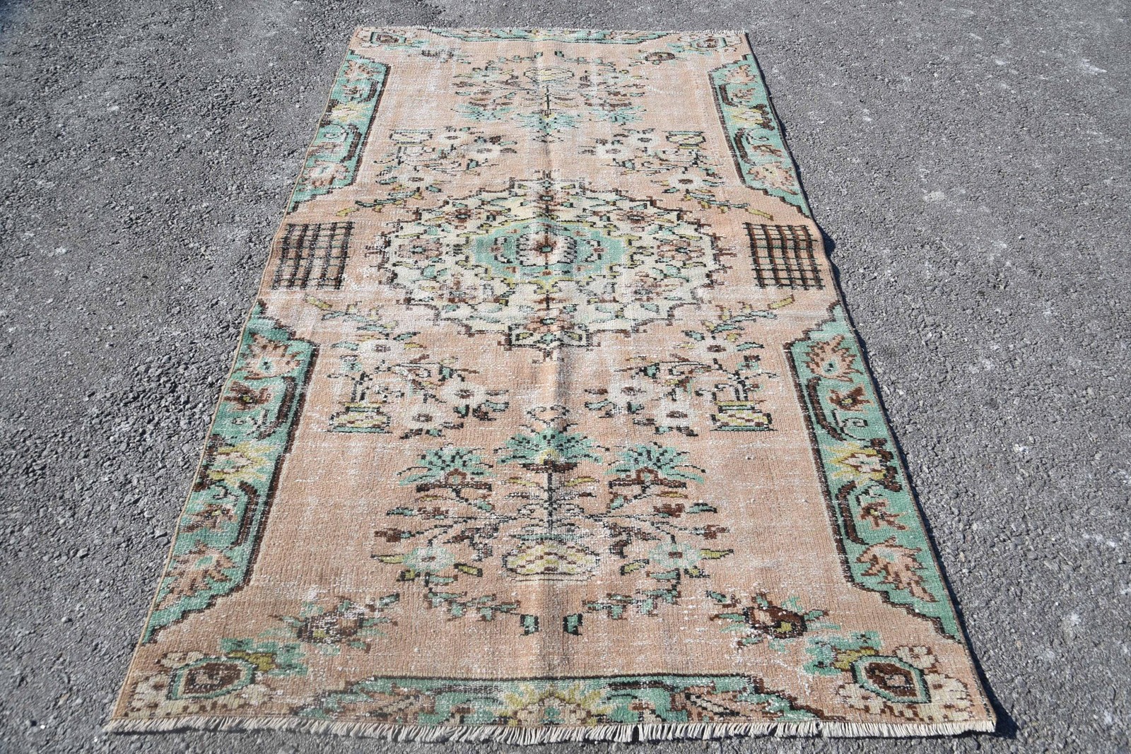 Vintage 4,6×7,8 ft Rug, Area Turkish Rug, Beige Green Camouflage Rug