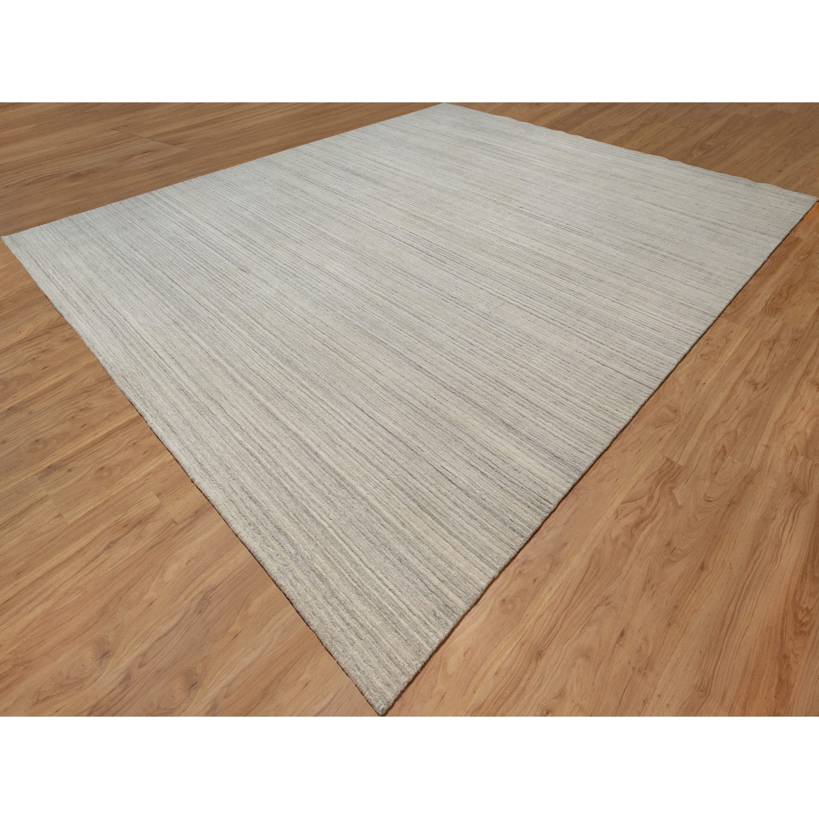 12’x14’9″ Beige Undyed Wool Plain Modern Design Hand Loomed Oversized Rug R90790