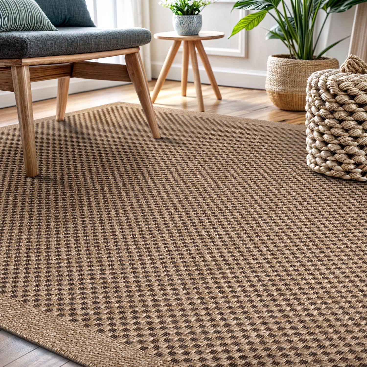 Natural Jute Area Rug 9×12 – Easy-Clean Indoor/Outdoor Boho Design
