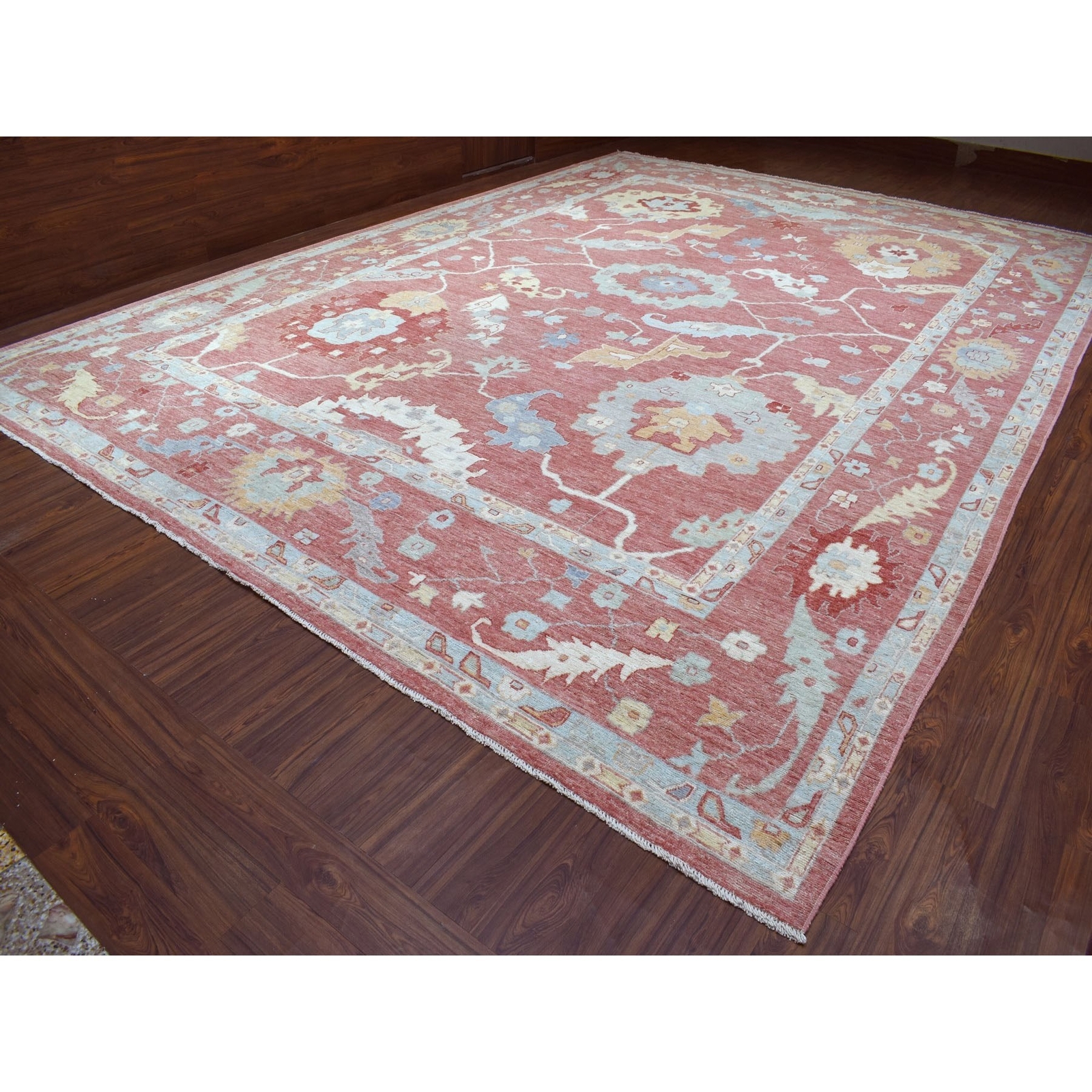 13’9″ x 19′ Angora Oushak Wool Chestnut Pink Hand Knotted Oversized Rug R68347