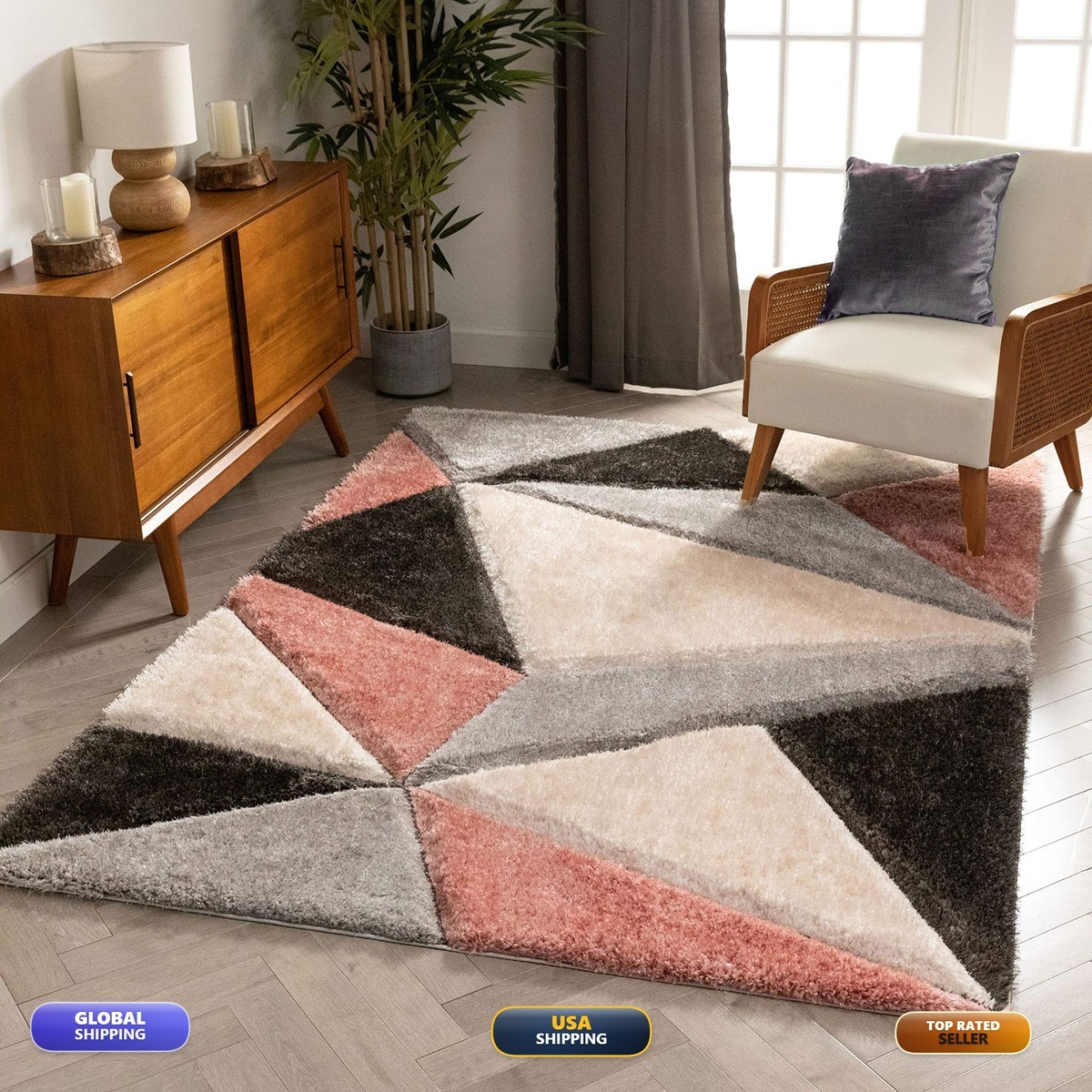 Well Woven San Francisco Venice Blush Modern Geometric 3D Textured Thick And