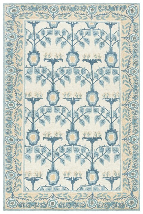 Arts & Crafts William Morris Style Hand-Hooked Wool Blue Area Rug *FREE SHIPPING