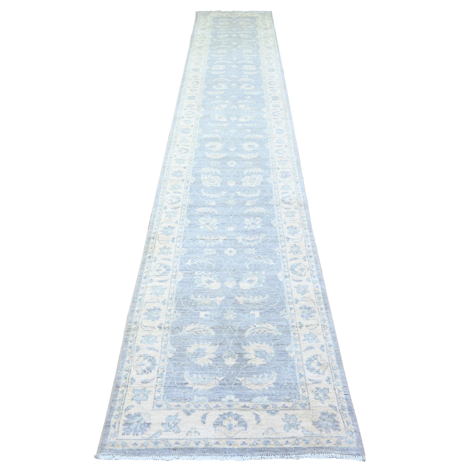 2’6″ x 14’8″ Glaucous Gray Wool Hand Knotted Finer Peshawar XL Runner Rug R74956