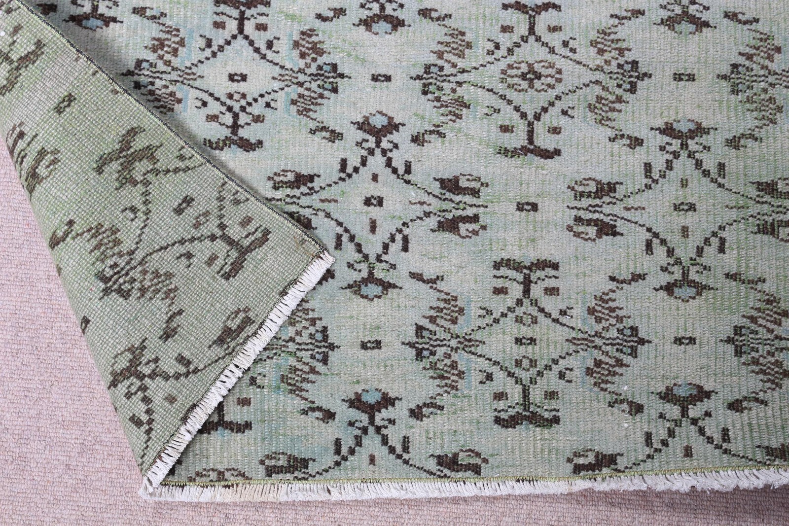Turkish 4,1×6,7 ft Rug, Area Vintage Rug, Green Brown Ikat Wool Rug