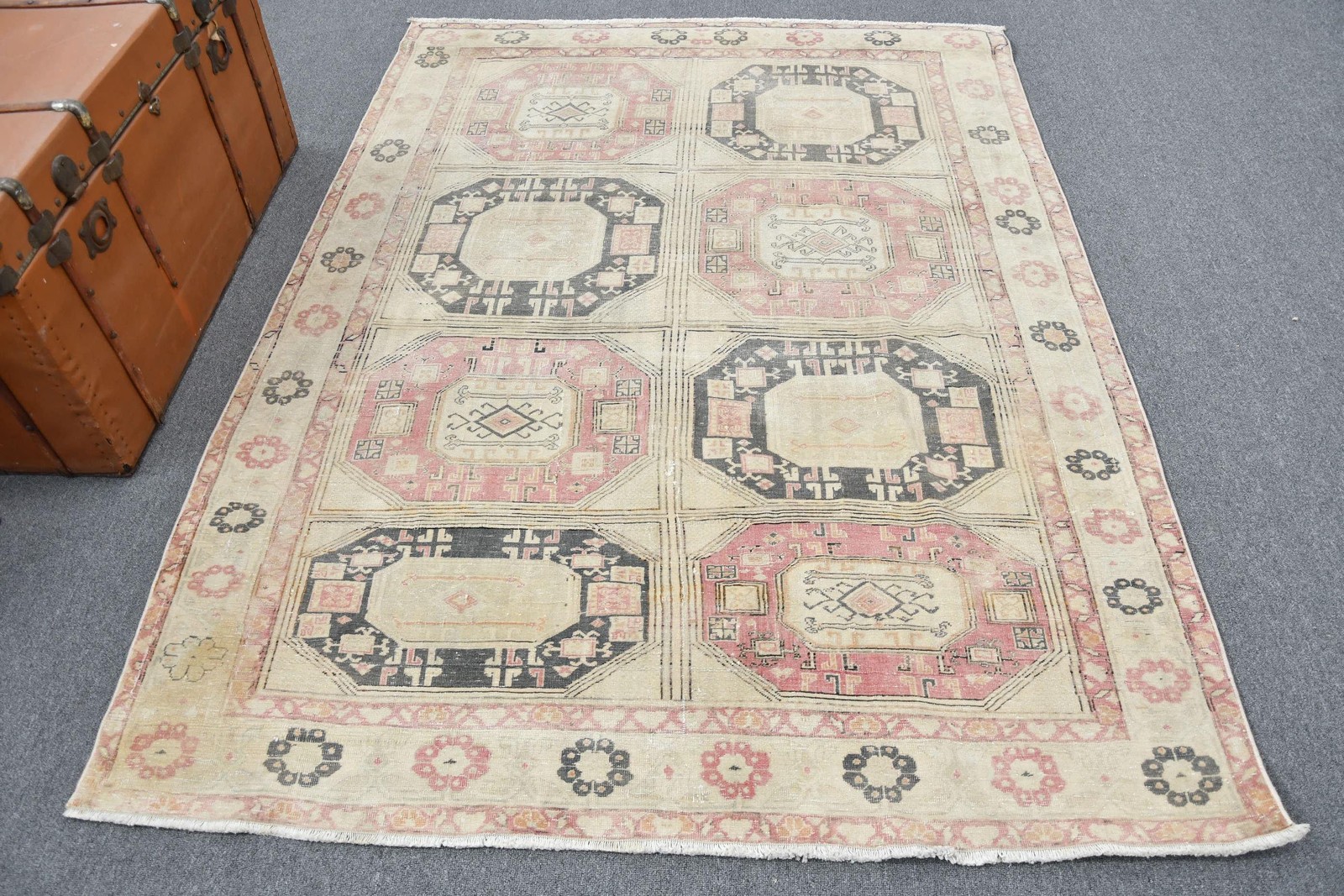 5,1×6,8 ft Rug, Turkish Vintage Rug, Red Wool Rug