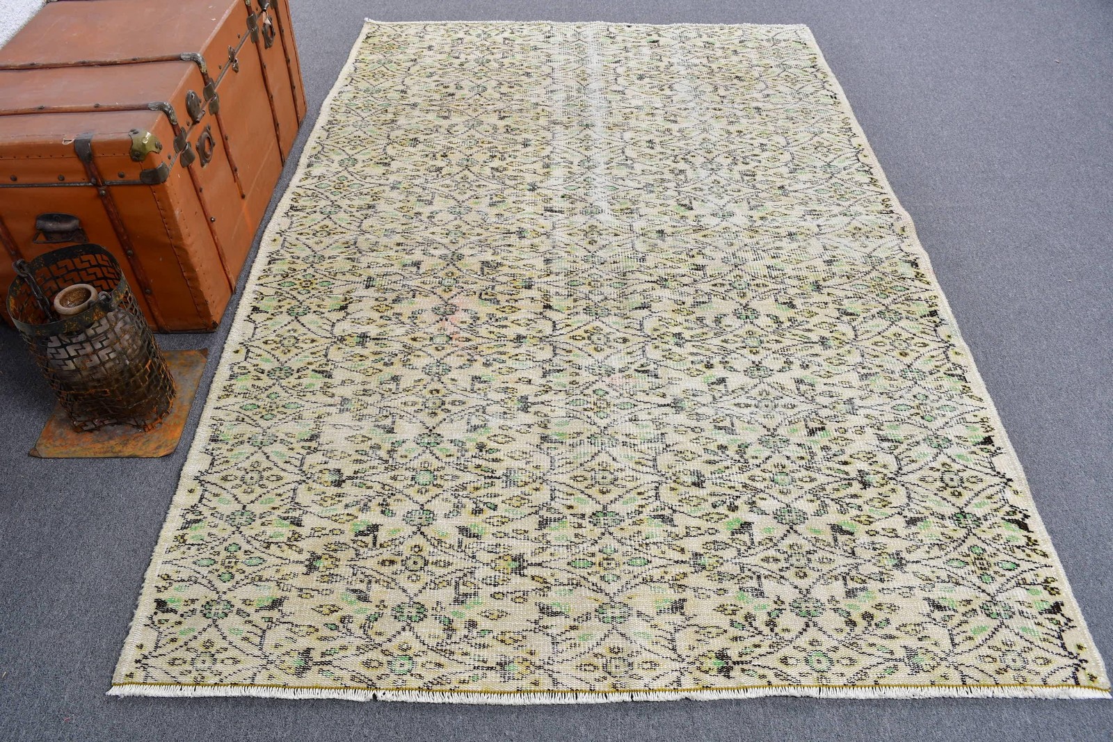 Rug, 5,2×7,9 ft Turkish Rug, Green Ombré Rug Wool