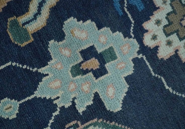 Blue, Camel and Ivory Traditional Oriental Oushak Wool Area Rug 4×6, 5×8, 8×10 .