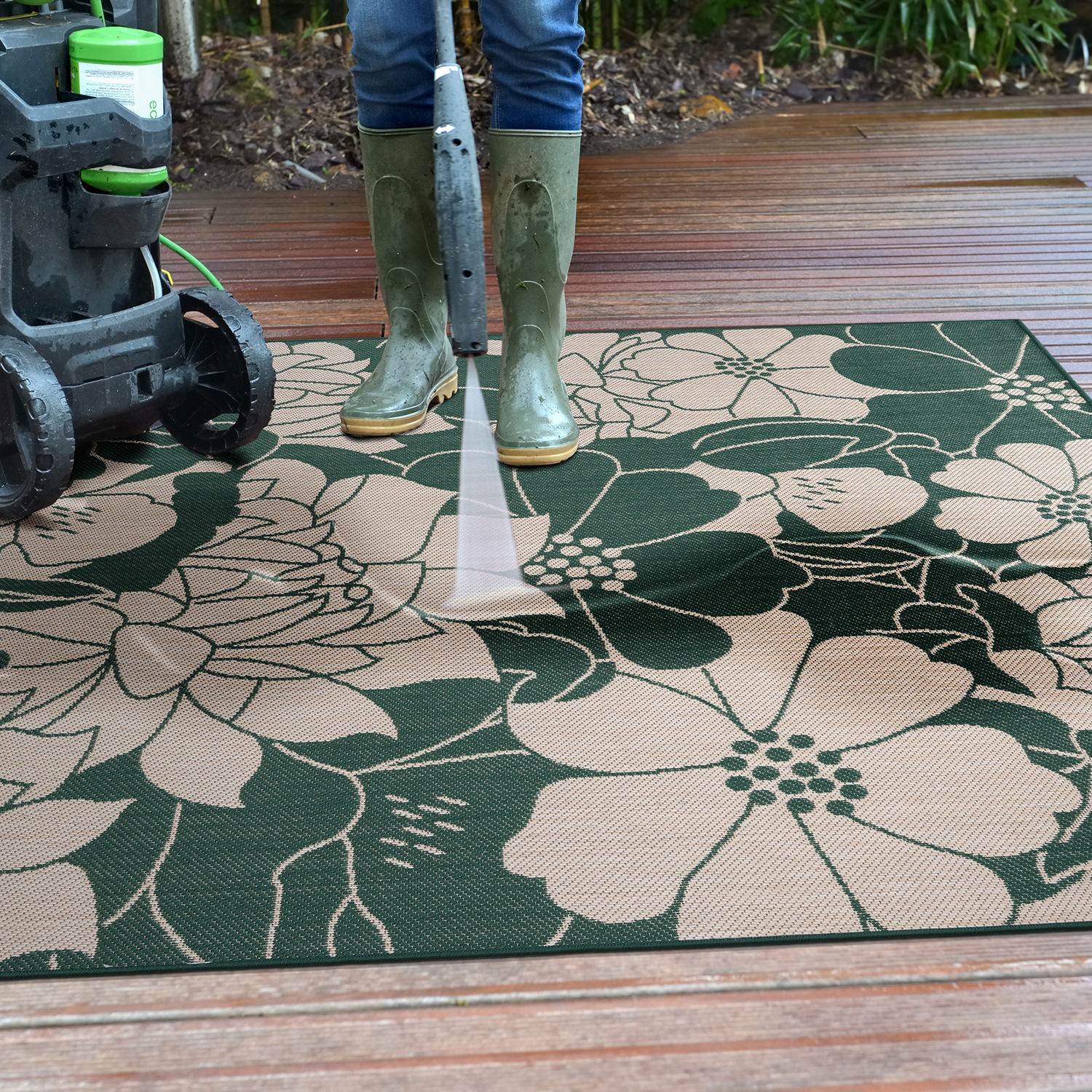 Rugshop Outdoor Rug Modern Floral Flowers Textured Indoor Outdoor Rugs Green 5×7
