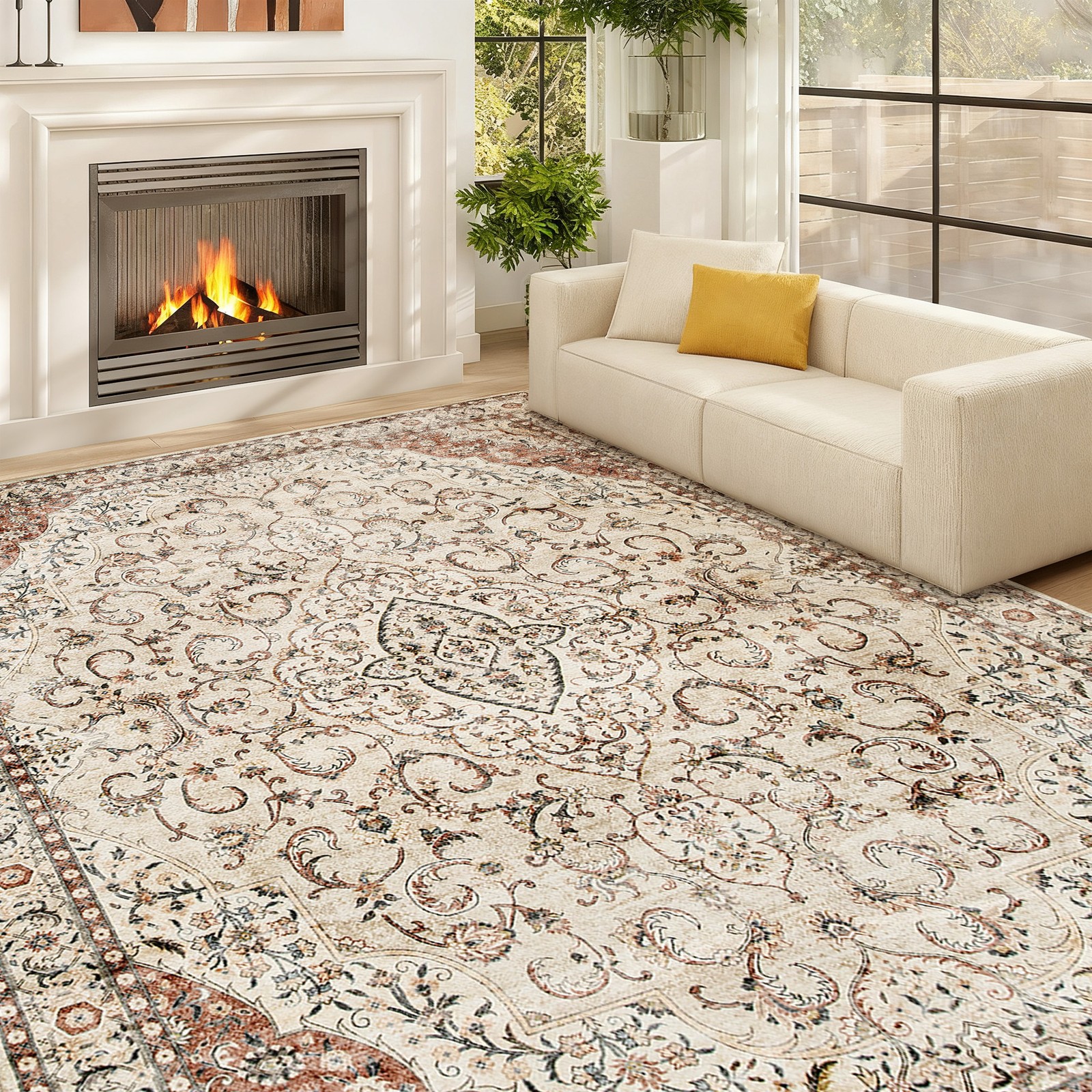 HOMCOM Machine Washable Area Rug 5×7, Non-Slip Floor Carpet, Mixed-Brown