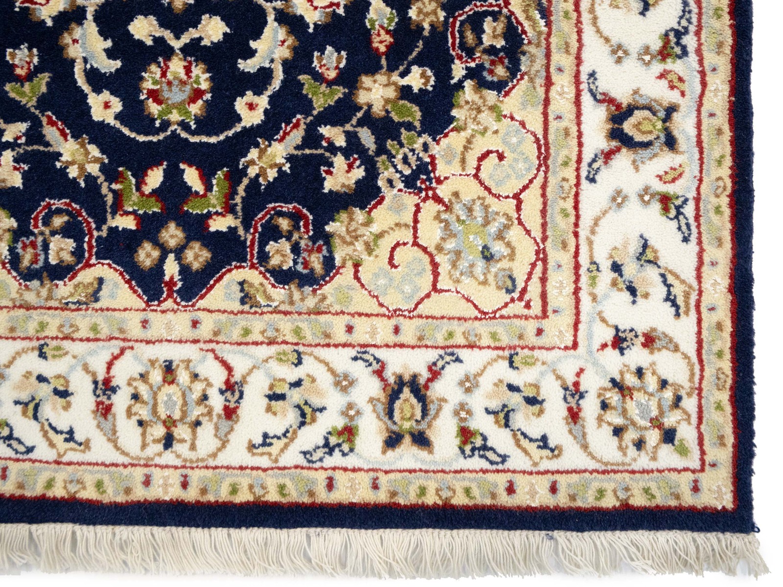 2’7X4’2 ft Handmade Dark Navy Indo-Nain Oriental Rug Floral Design Wool Carpet