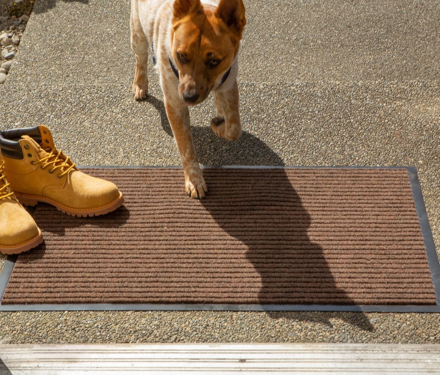 Durable 30×48 Ribbed Utility Mat for Indoor/Outdoor Use – Non-Slip Brown Doormat