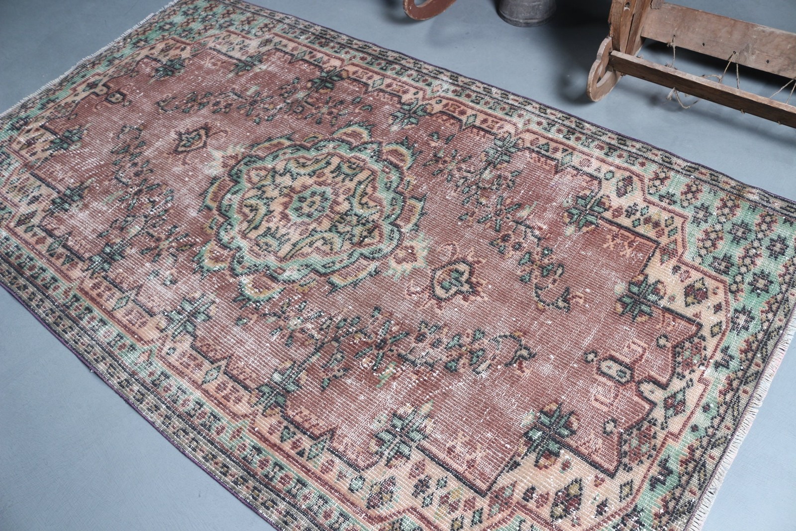 4,5×7,7 ft Rug, Turkish Vintage Area Rug, Red Wool Rug