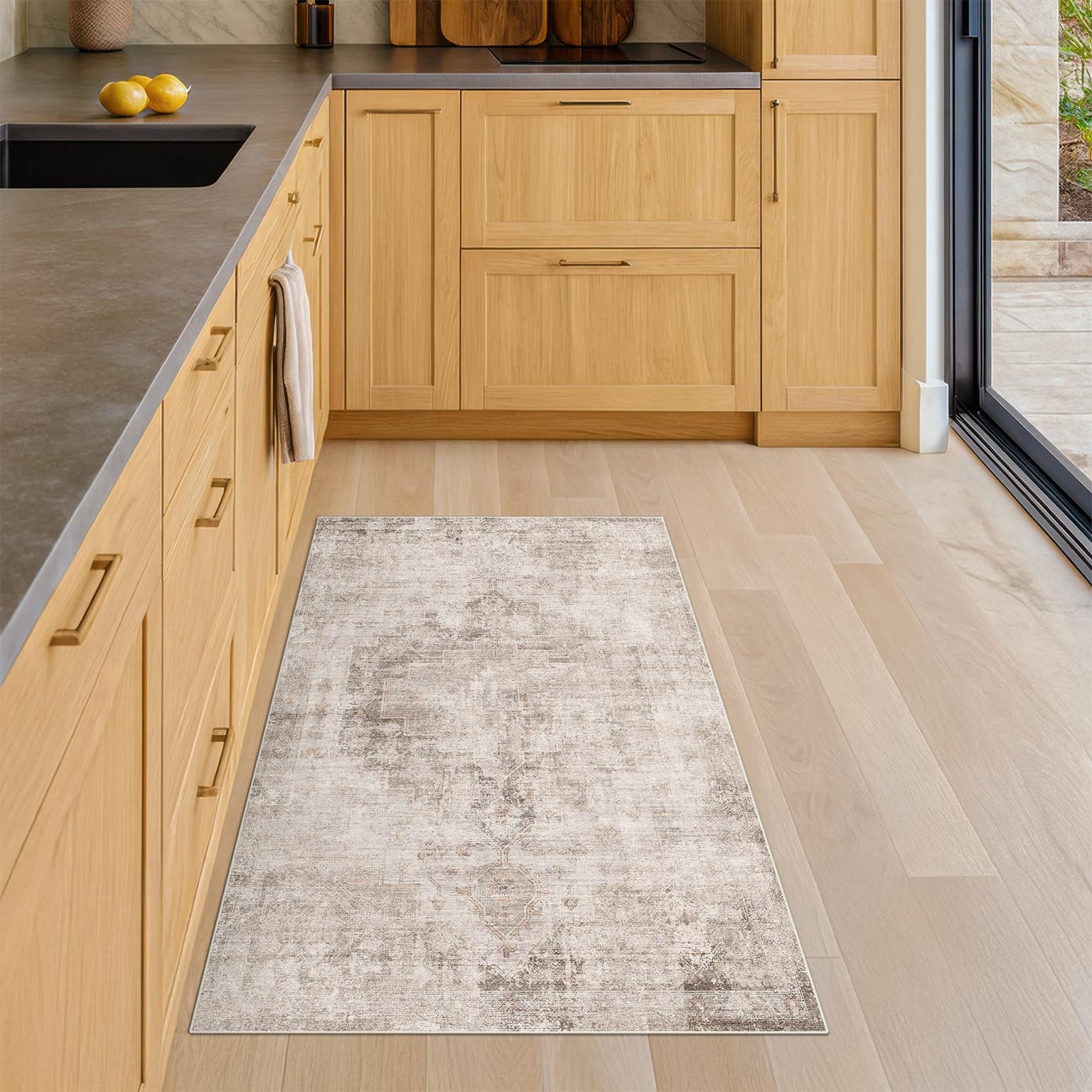 Beige Brown 2×3 Washable Non Slip Bathroom Rug for Entryway Indoor, Low Pile …