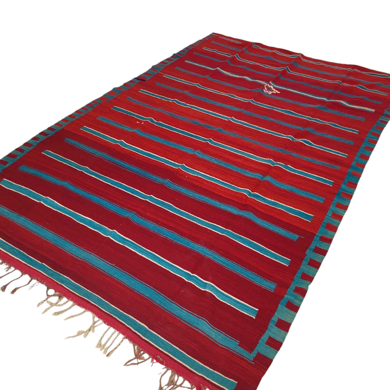 Vintage Handmade Moroccan Wool Brown Rug Red Blue Azilal Berber Tribal Carpet
