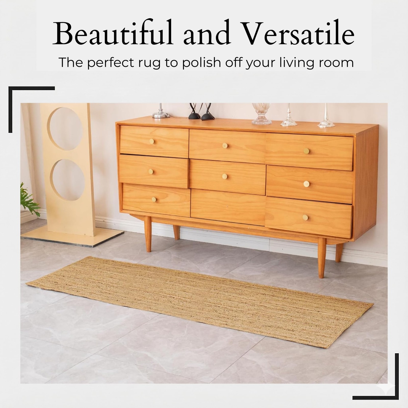 Jute Rug 2’x6′ – Natural Runner Rug with Non-Slip Backing, Low-Profile Farmho…