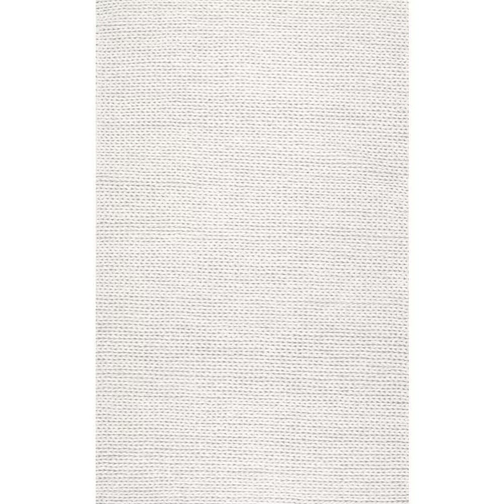 Caryatid Chunky Woolen Cable Off-White 6 Ft. X 9 Ft. Living Room/Bedroom/Dining