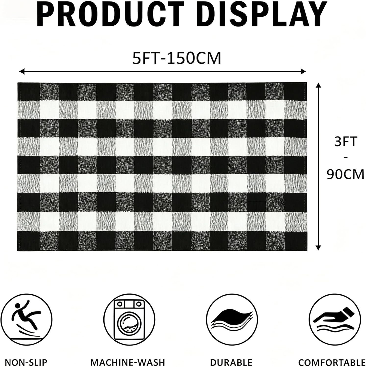Outdoor Buffalo Plaid Rug 3×5 Black and White Layering Doormat for Porch and …