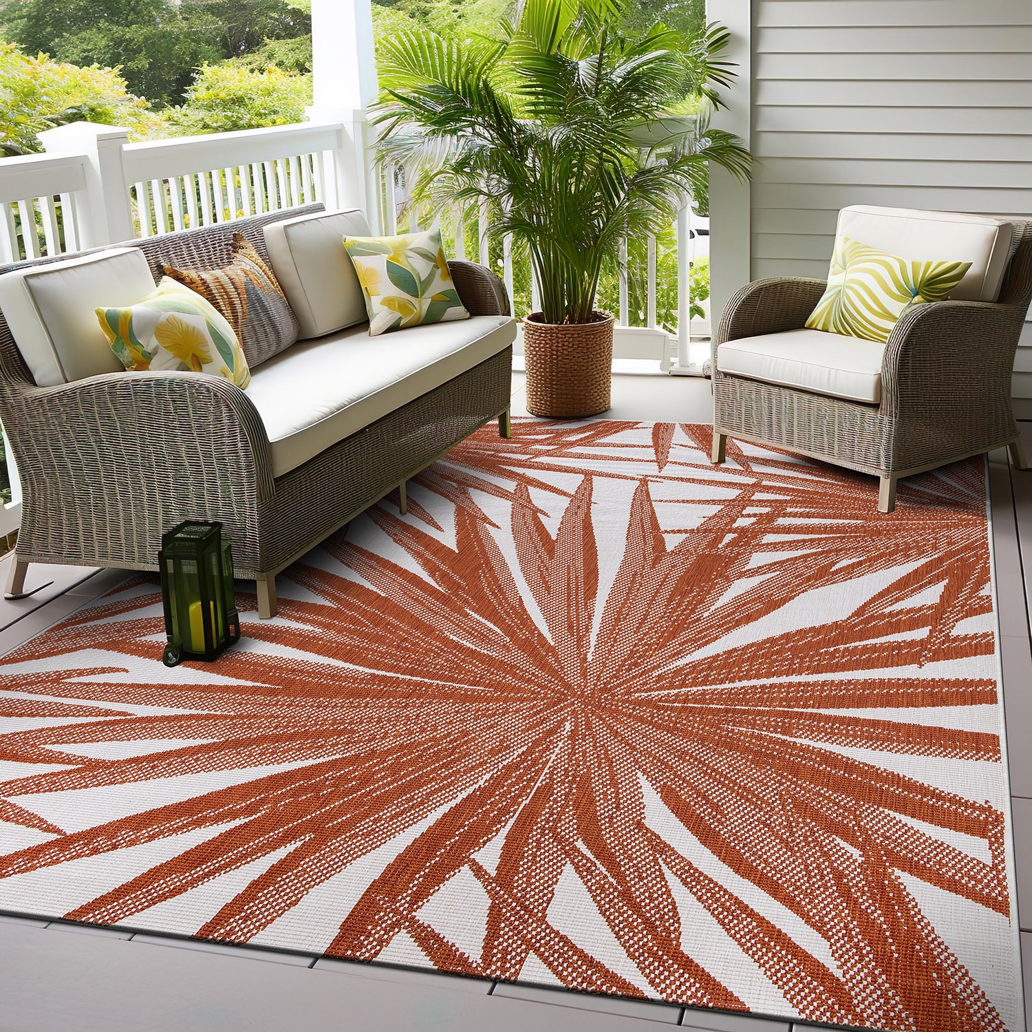 Rugshop Outdoor Carpet Rug Tropical Leaves Reversible Indoor Outdoor Rugs 5×7