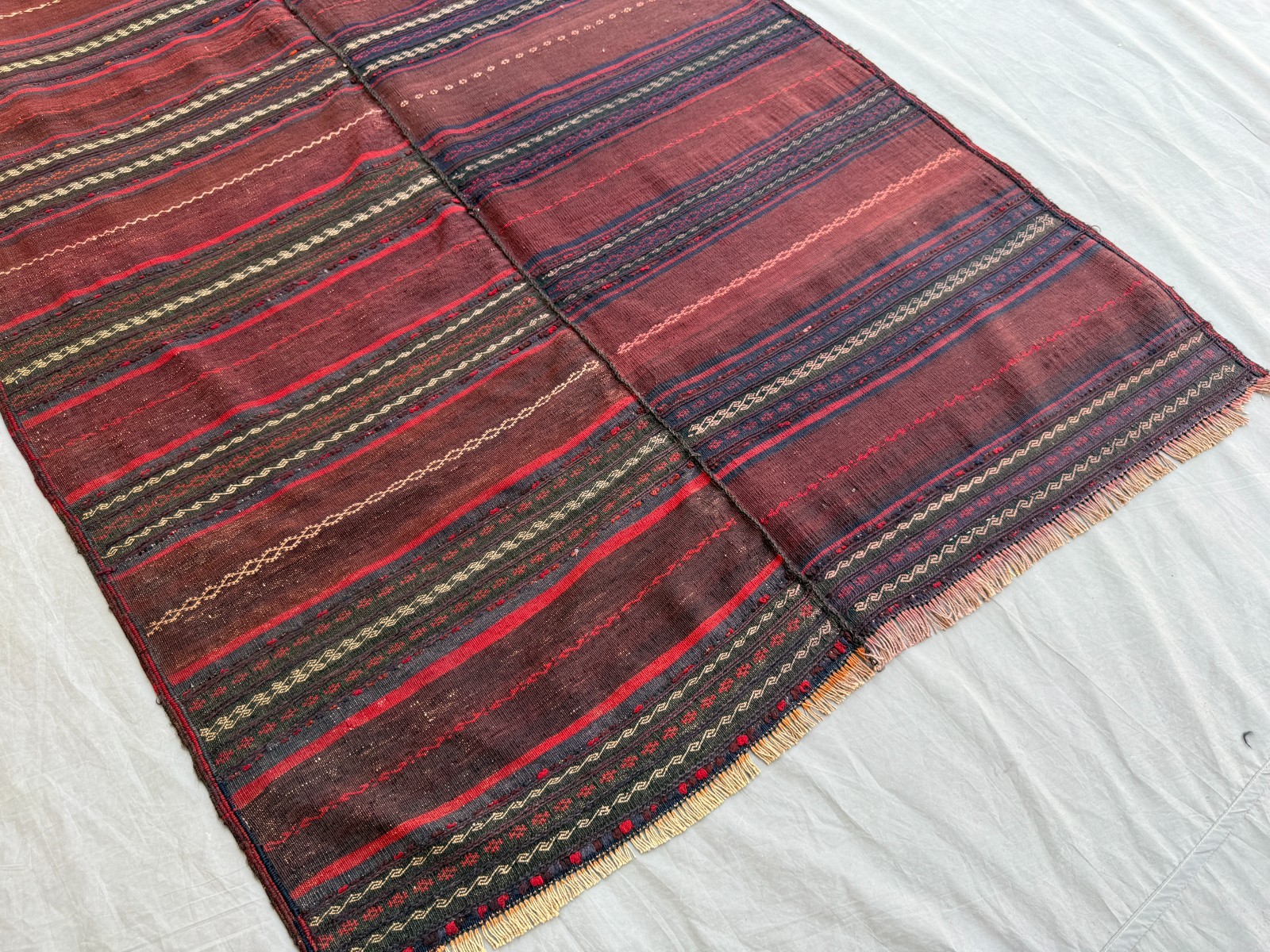 4×10 Vintage Afghan Kilim Area Rug Handwoven Striped Tribal Wool Flatweave