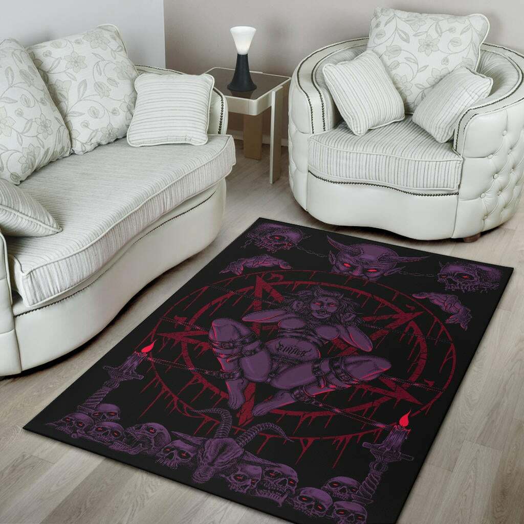 Skull Demon Satanic Baphomet Goat Satanic Area Rug Awesome Glowing Purple